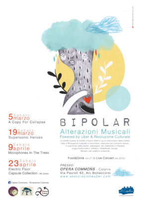 Programma Rassegna Bipolar – Alterazioni musicali – Powered by Uber & Rivoluzione Culturale – Illustrazione di Alice Caldarella
